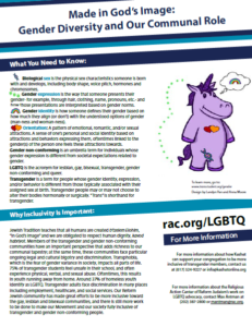 Image is the first page of the Gender Diversity and the Communal Role handout. It has a combination of text and graphics on it. The upper right has a purple cartoon unicorn standing on its hind legs.