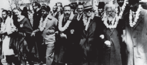 Rev. Dr. Martin Luther King, Jr., Rabbi Abraham Joshua Heschel, and others marching in Selma, Alabama, March 21, 1965.