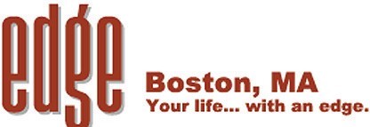 Image is red text on a white background. Image reads "Edge - Boston, MA: Your life... with an edge."