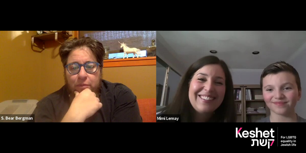 Image shows a screenshot of Bear Bergman chatting with Mimi and Jacob Lemay in a video conference call