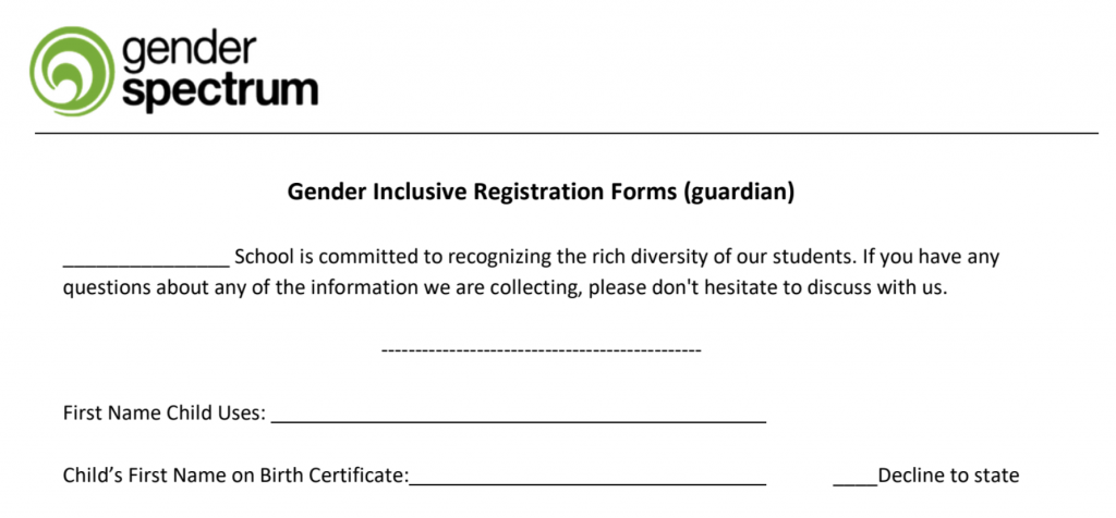 Example form from Gender Spectrum