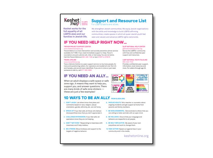 Support and Resource List for LGBTQ+ Teens and Allies - Keshet
