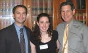 Image of Rep. C. Sciortino, Shulamit Izen, and Rep. J. Kaufman standing together and smiling.