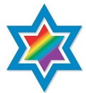 Image of Keshet's old logo, a rainbow Star of David with a blue border.