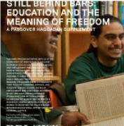 Image of a magazine cover with the words: "Still Behind Bars: Education and The Meaning of Freedom" visible