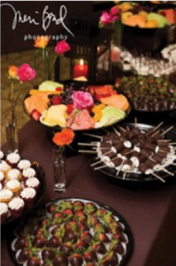 Image of a table with plates of desserts on it.