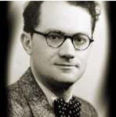 A black and white image of Varian Fry wearing a suit, bowtie, and glasses.
