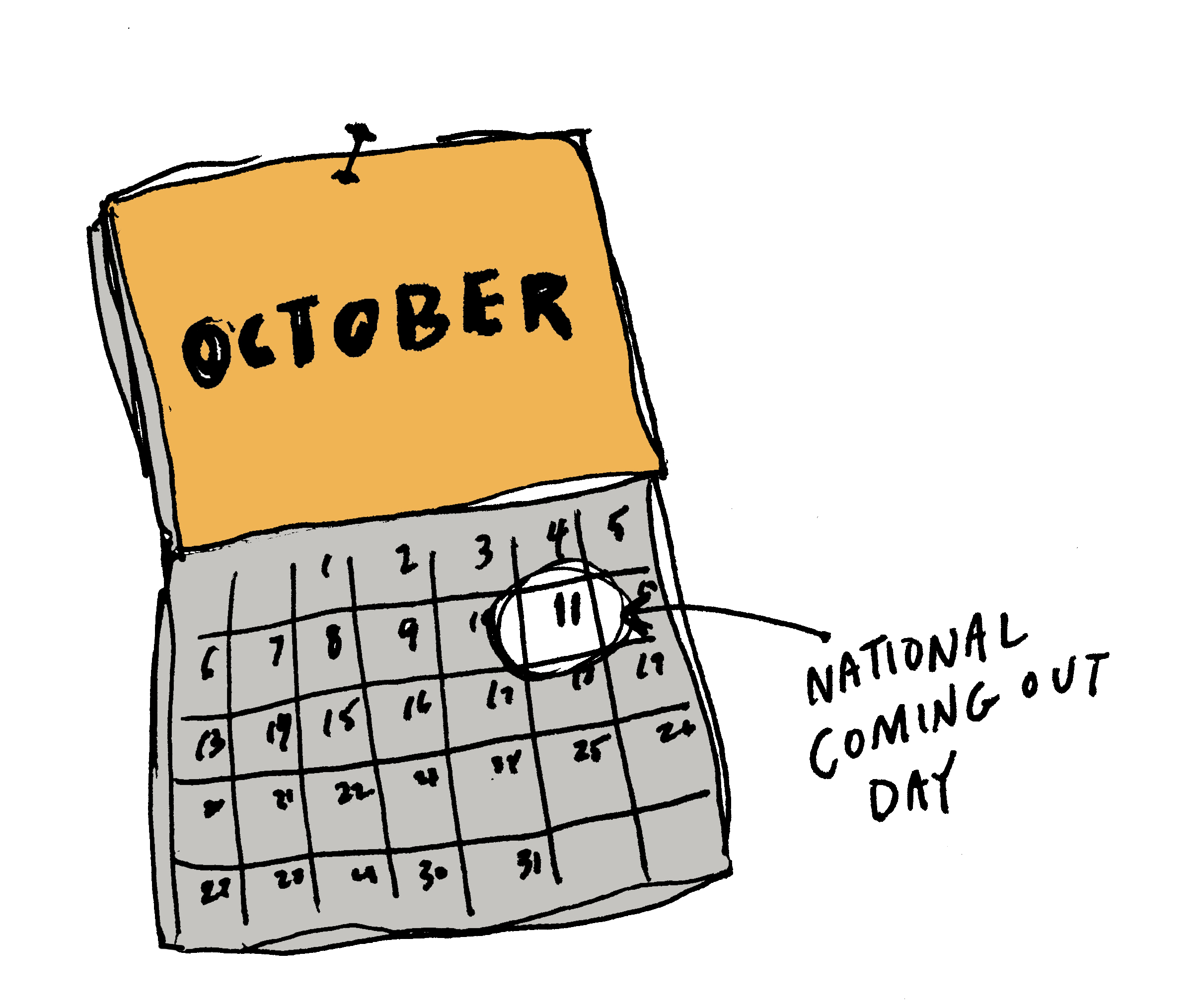 An illustration of a calendar that has National Coming Out Day circled