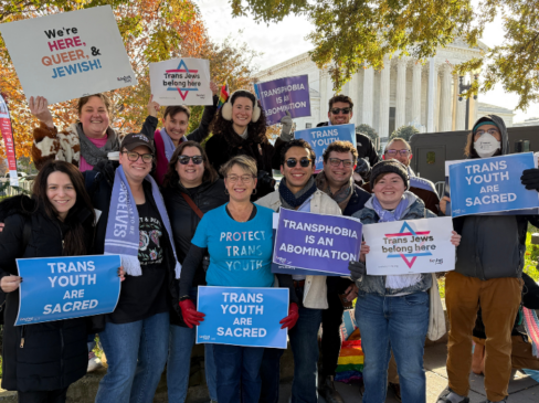Outside Supreme Court, religious protesters mostly rally in favor of transgender rights