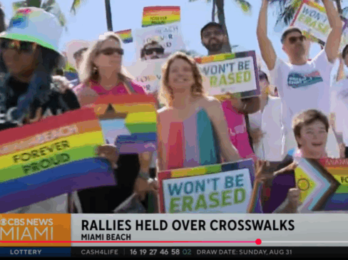 Miami Beach protest over state’s order to remove rainbow-colored crosswalks
